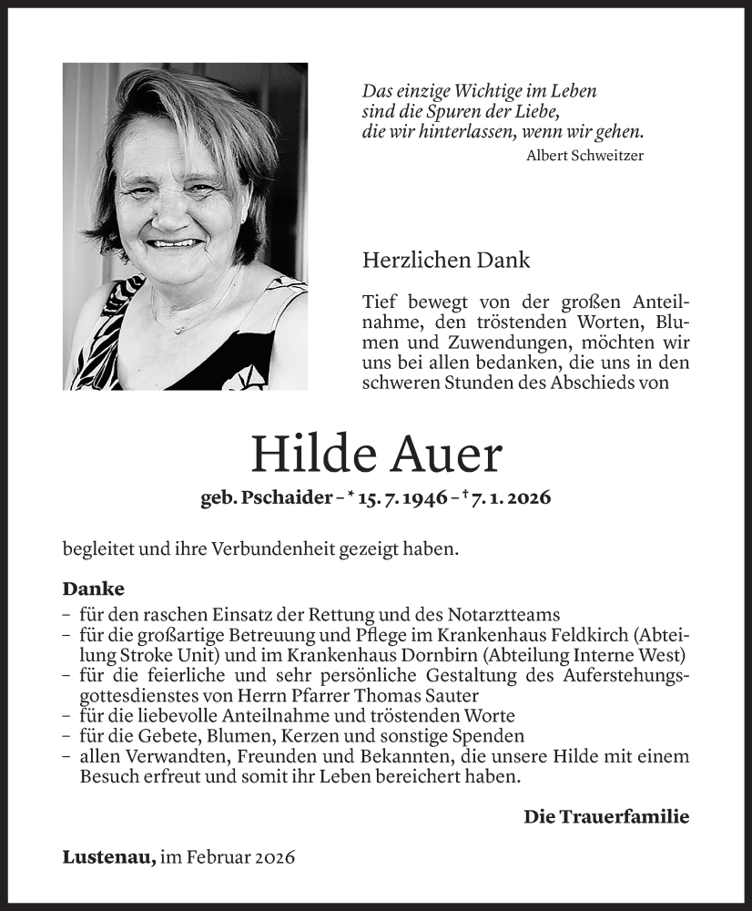  Todesanzeige für Hilde Auer vom 25.02.2026 aus Vorarlberger Nachrichten