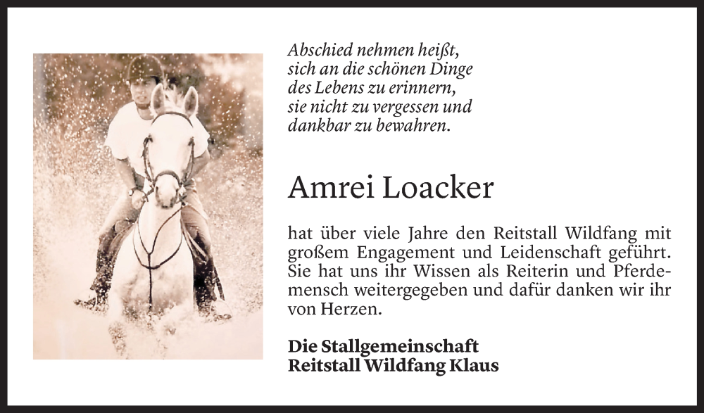  Todesanzeige für Amrei Loacker vom 14.02.2026 aus Vorarlberger Nachrichten