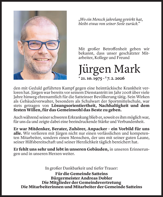 Todesanzeige von Jürgen Mark von Vorarlberger Nachrichten
