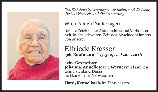 Todesanzeige von Elfriede Kresser von Vorarlberger Nachrichten