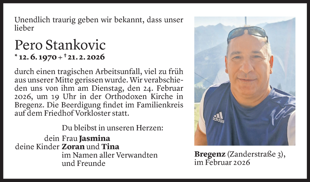  Todesanzeige für Pero Stankovic vom 23.02.2026 aus Vorarlberger Nachrichten