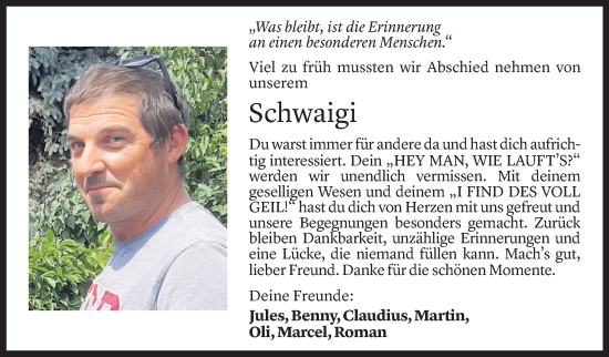Todesanzeige von Martin Schwaigkofler von Vorarlberger Nachrichten