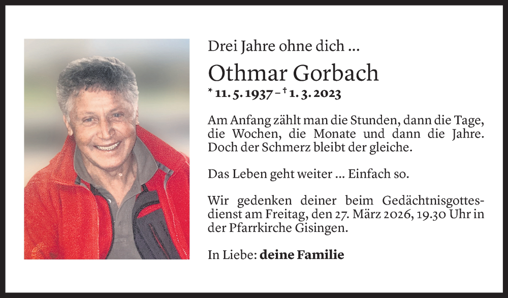  Todesanzeige für Othmar Gorbach vom 01.03.2026 aus Vorarlberger Nachrichten