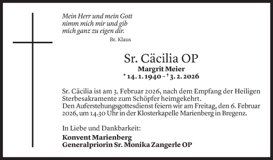 Todesanzeige von Margrit Meier von Vorarlberger Nachrichten