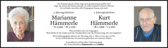 Todesanzeige von Kurt Hämmerle von Vorarlberger Nachrichten