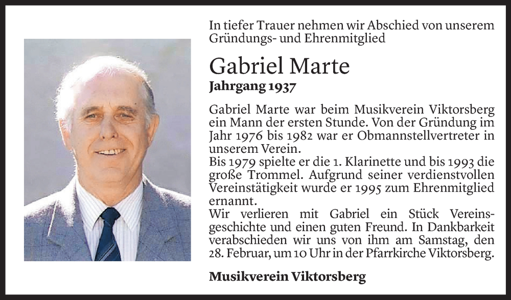  Todesanzeige für Gabriel Marte vom 23.02.2026 aus Vorarlberger Nachrichten