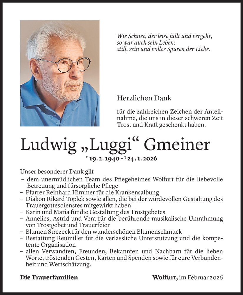  Todesanzeige für Ludwig Gmeiner vom 05.02.2026 aus Vorarlberger Nachrichten