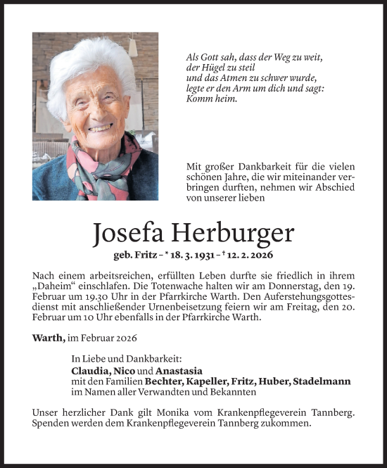 Todesanzeige von Josefa Herburger von Vorarlberger Nachrichten