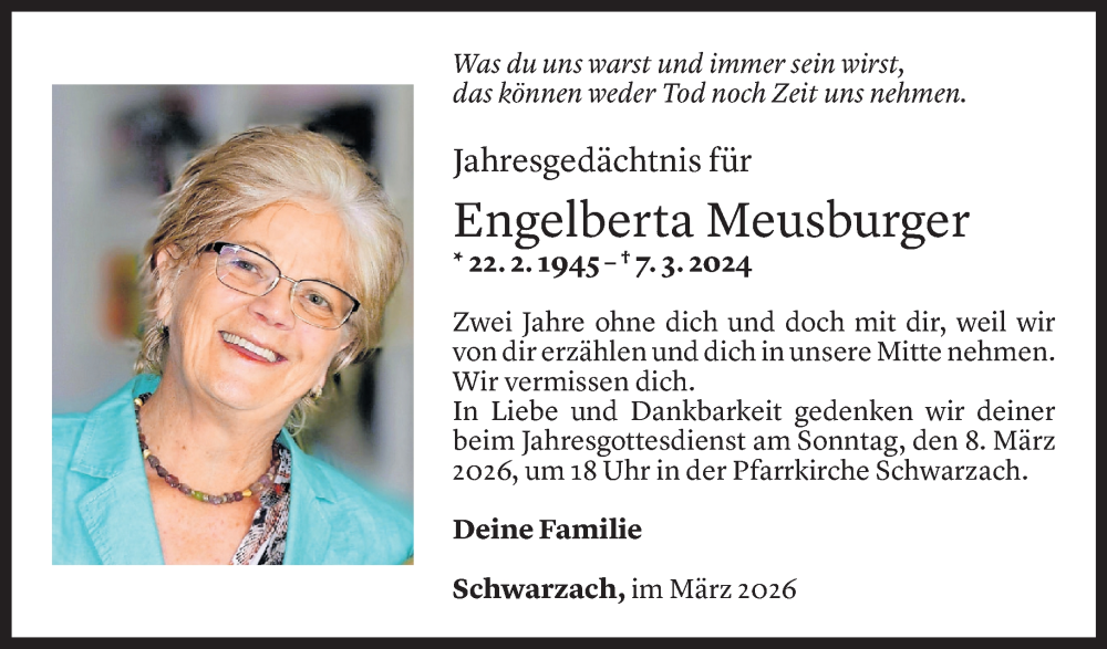  Todesanzeige für Engelberta Meusburger vom 02.03.2026 aus Vorarlberger Nachrichten