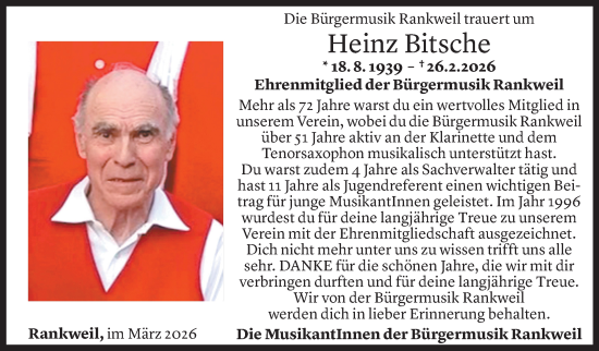 Todesanzeige von Heinz Bitsche von Vorarlberger Nachrichten